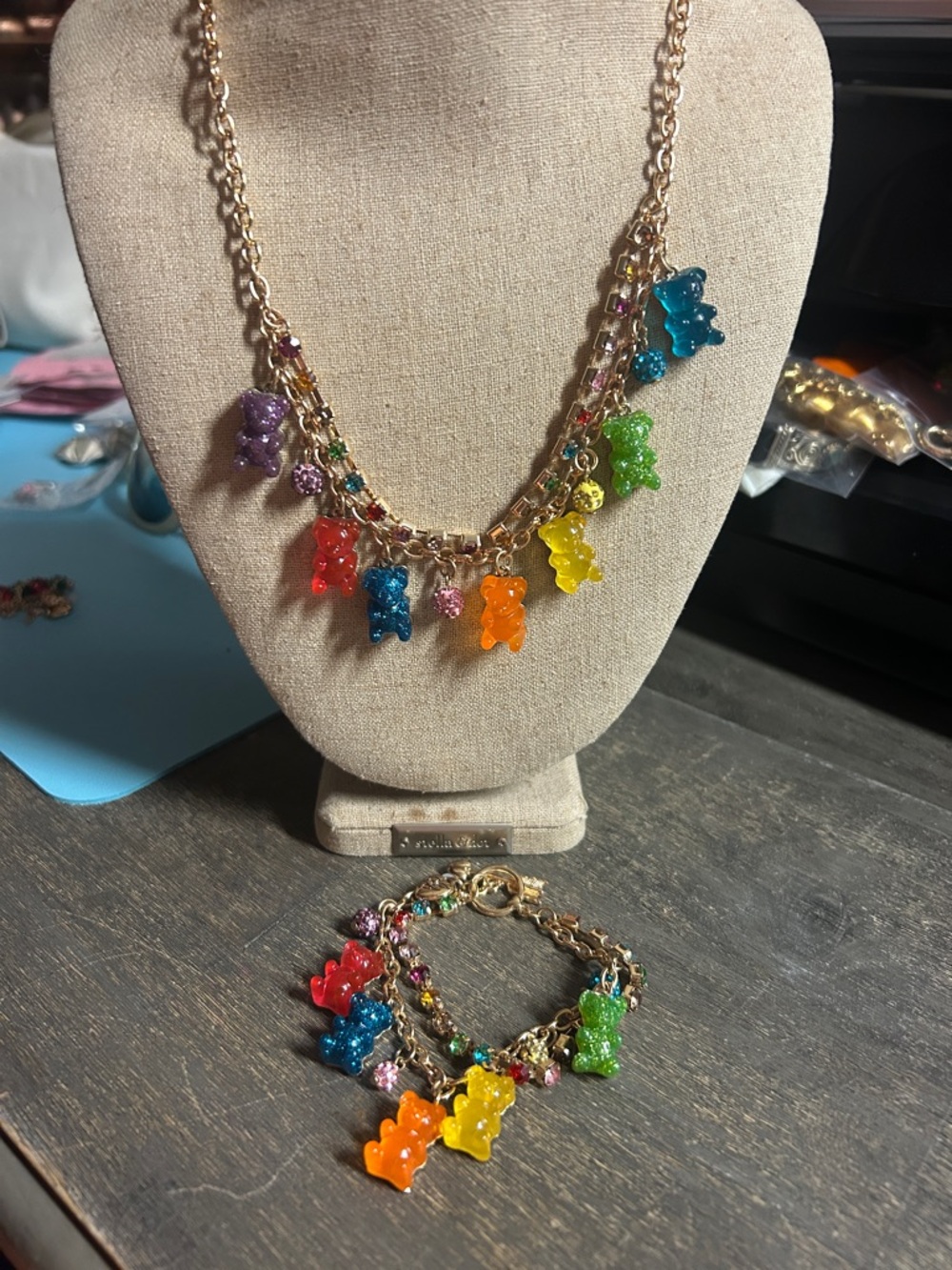 Betsey Johnson Gummy Bear & Crystal Grmstone Set Statement Pieces
